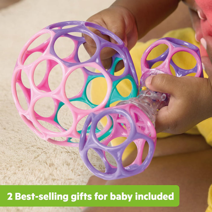 Bright Starts Delightful Duo 2-Pack Gift Set with Easy-Grasp Oball Rattles, Pink