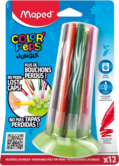 Maped Color Peps Felt Tip Markers Jungle Innovation System, Set of 12 (845445) - Preggy Plus