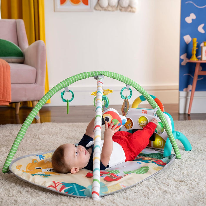 Bright Starts 4-in-1 Groovin’ Kicks Piano Gym, Tummy Time Play Mat & Baby Toys, Tropical Safari
