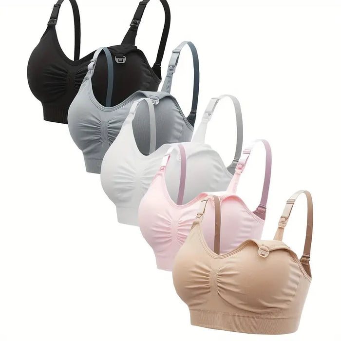 Maternity/Nursing Bra, Set of 5 (Black, Grey, White, Pink, Nude) - X-Large, Padded