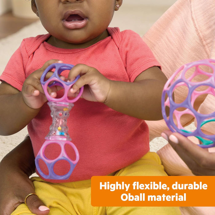 Bright Starts Delightful Duo 2-Pack Gift Set with Easy-Grasp Oball Rattles, Pink