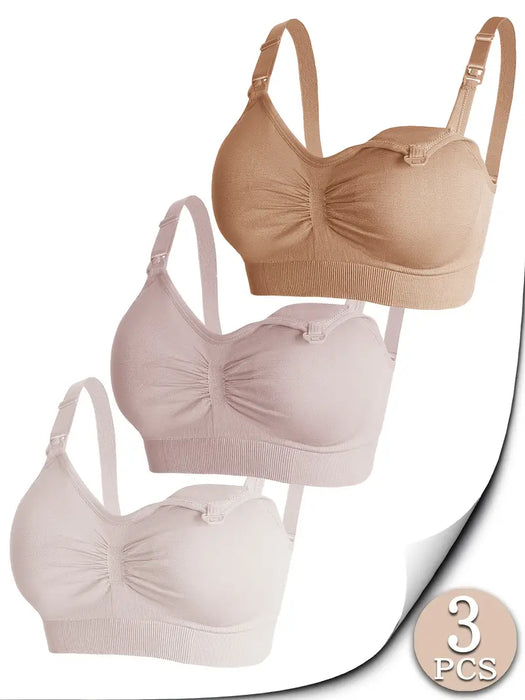 Maternity/Nursing Bra, Set of 3 (Beige, Pink, Nude), X-Large, Padded