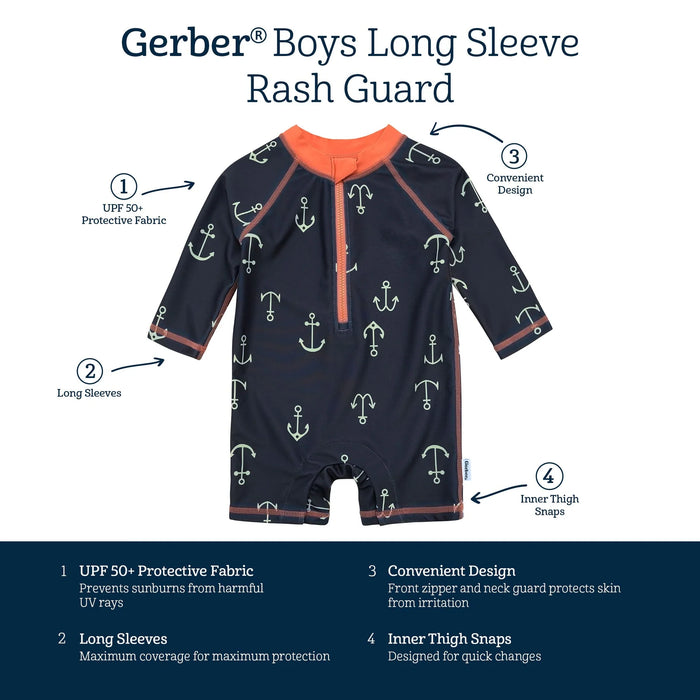 Gerber Baby Boys Anchors Rash Guard, 0 - 3 Months (437236 B01 0/3 NB4)