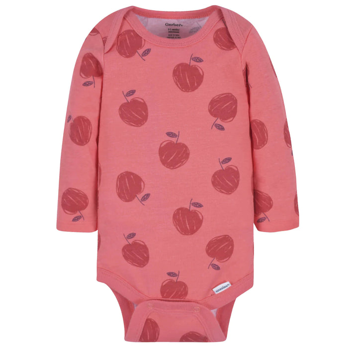 Gerber 3-Pack Baby Girls Apple Bouquets Long Sleeve Onesies® Bodysuits, 0-3 Months (342306Y G02 NB3 0/3) - Preggy Plus