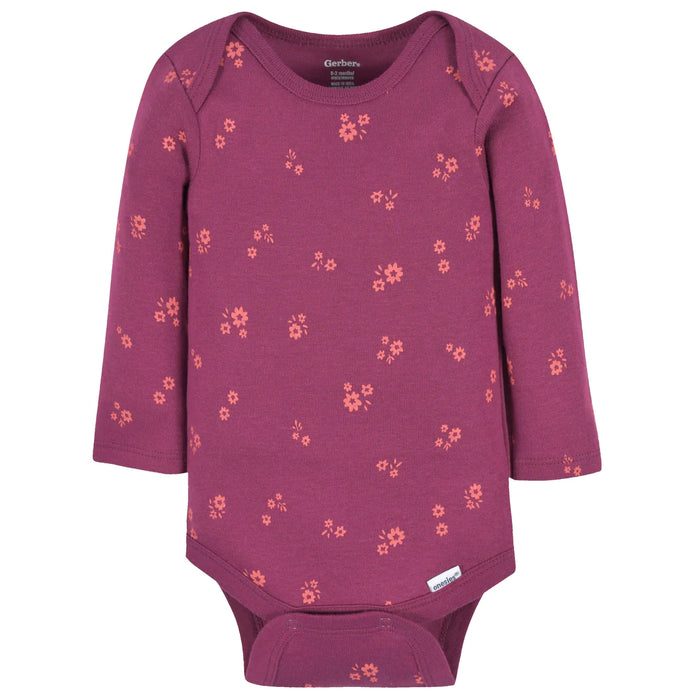 Gerber 3-Pack Baby Girls Apple Bouquets Long Sleeve Onesies® Bodysuits, 3-6 Months (342306Y G02 NB3 3/6) - Preggy Plus