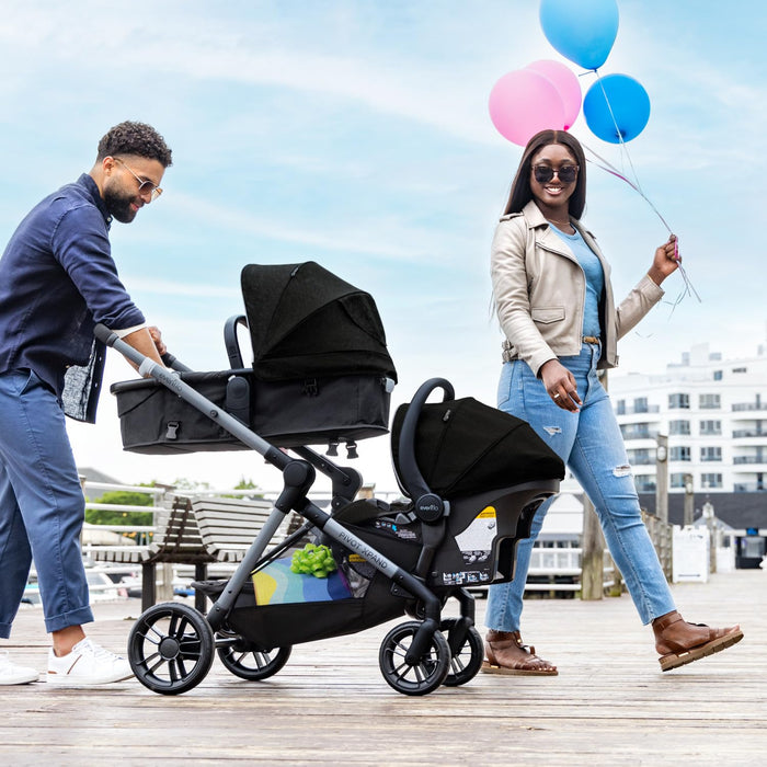 Evenflo Pivot Xpand Travel System with LiteMax Infant Car Seat - Ayrshire Black - Preggy Plus