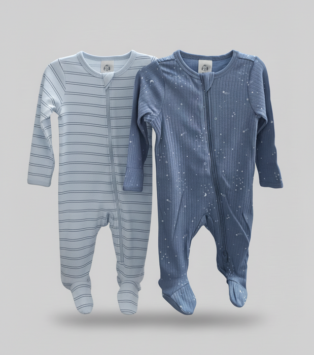Gerber 2-Pack Boys Blue Stars Sleep n Play Pajamas, 6-9 Months (645665 B02 NB2 6-9M)
