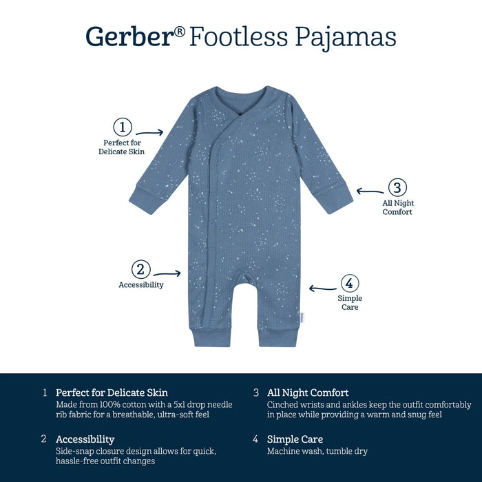 Gerber Baby Boys Blue Stars Footless Pajamas, Newborn (645315 B02 NB2) - Preggy Plus