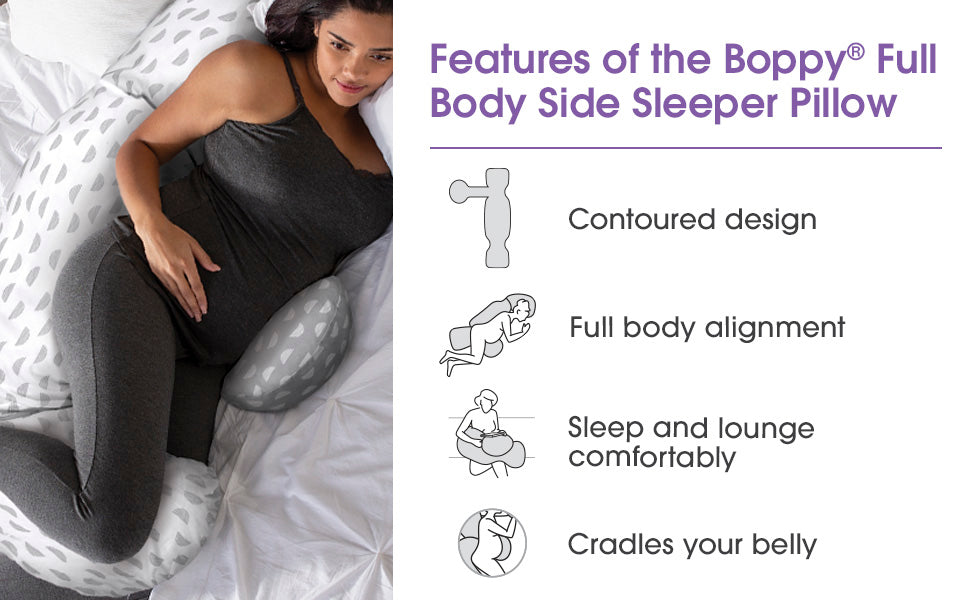 Boppy Slipcovered Full Body Side Sleeper Pregnancy Pillow - White & Grey Mirage - Preggy Plus