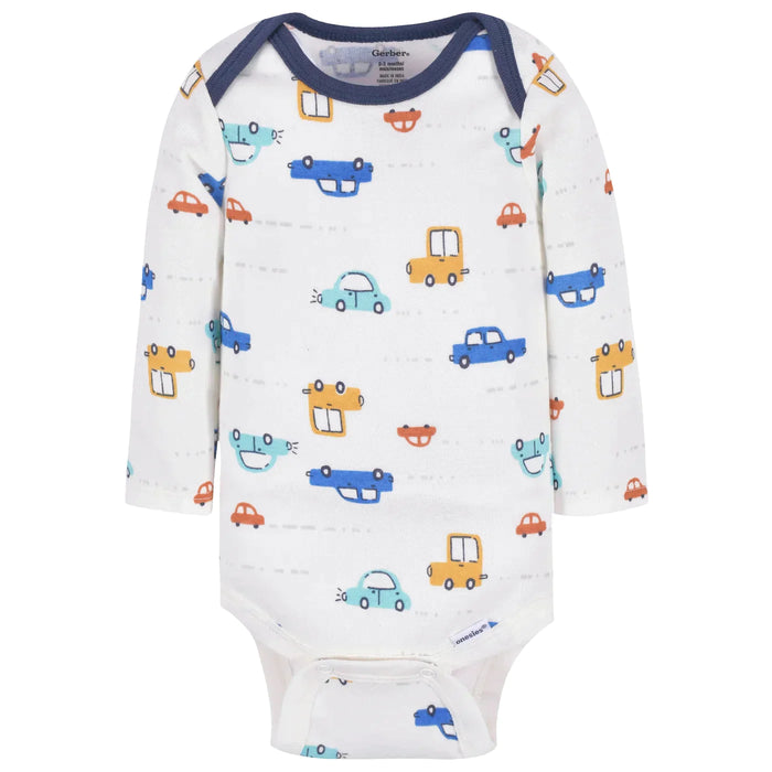Gerber 3-Pack Baby Boys Cars Long Sleeve Onesies® Bodysuits, 6-9 Months (342306Y B05 NB3 6/9) - Preggy Plus