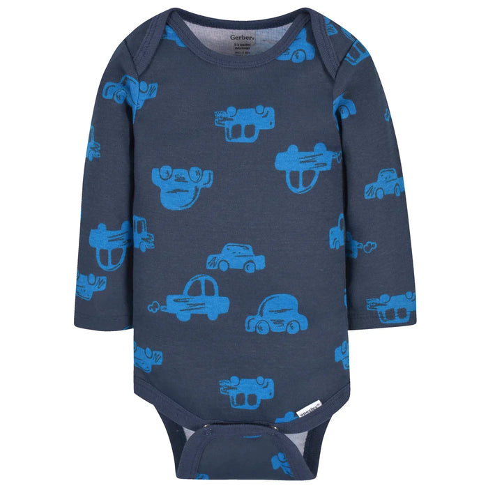 Gerber 3-Pack Baby Boys Cars Long Sleeve Onesies® Bodysuits, 6-9 Months (342306Y B05 NB3 6/9) - Preggy Plus