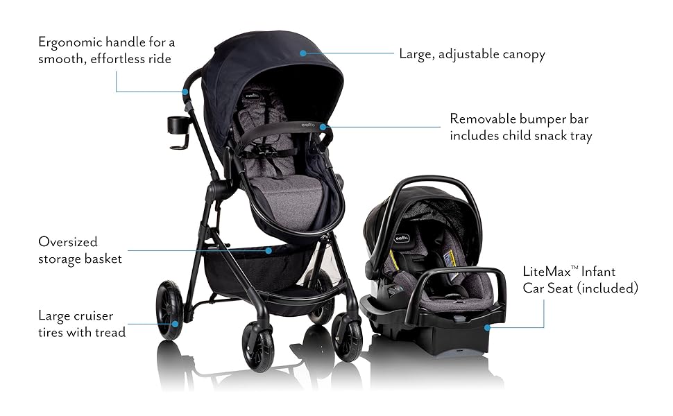 Evenflo Pivot Modular Travel System with LiteMax Infant Car Seat - Casual Gray - Preggy Plus