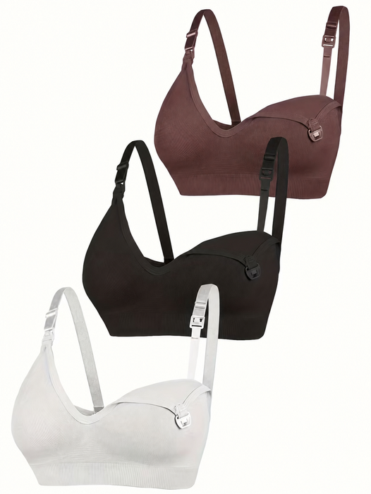 The ComfortFit Nursing Bra - XL, Set of 3 (Black, White, Wine Red)