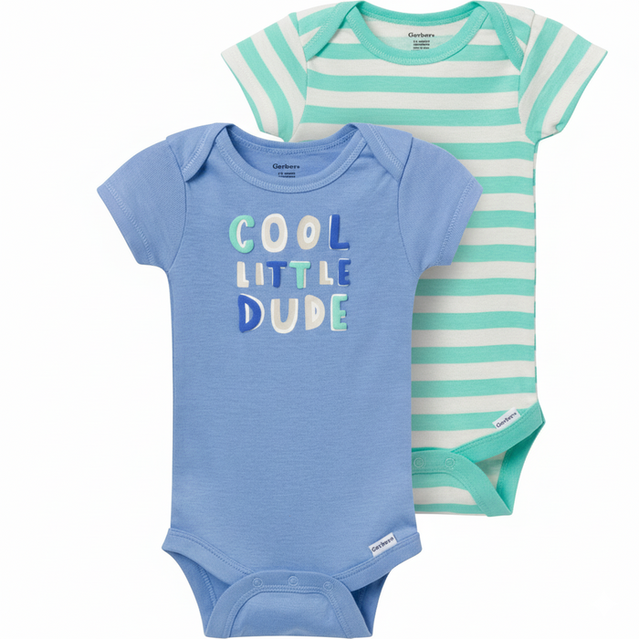Gerber 2-Pack Baby Boys Cool Dude Short Sleeve Onesies® Bodysuits, 12 Months (625296 B01 NB5 12M) - Preggy Plus
