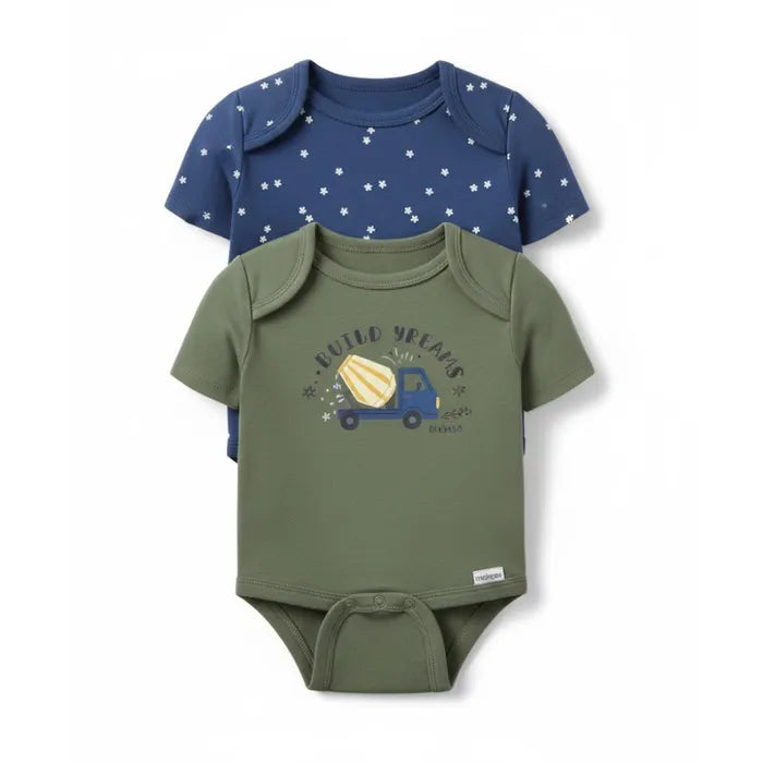 Gerber 2-Pack Baby Boys Build Your Dreams Short Sleeve Onesies® Bodysuits, 12 Months (625296 B02 NB5 12M) - Preggy Plus