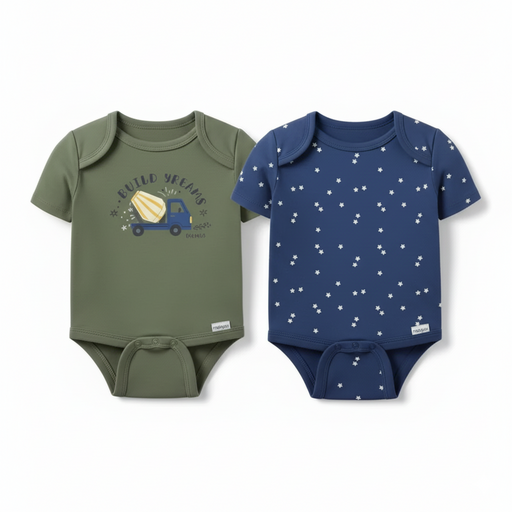 Gerber 2-Pack Baby Boys Build Your Dreams Short Sleeve Onesies® Bodysuits, 12 Months (625296 B02 NB5 12M) - Preggy Plus