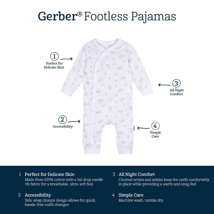 Gerber Baby Girls Floral Footless Pajamas, Newborn (645315 G02 NB2) - Preggy Plus