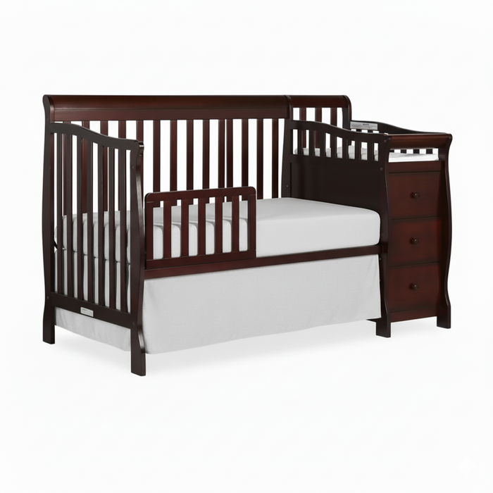 Premium Baby Wooden Crib with Changing Table and Organizer - Chocolate