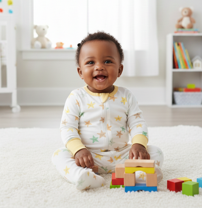 Gerber 2-Pack Girls Stars and Lines Sleep n Play Pajamas, 0-3 Months (582936 N01 NB2 0/3)