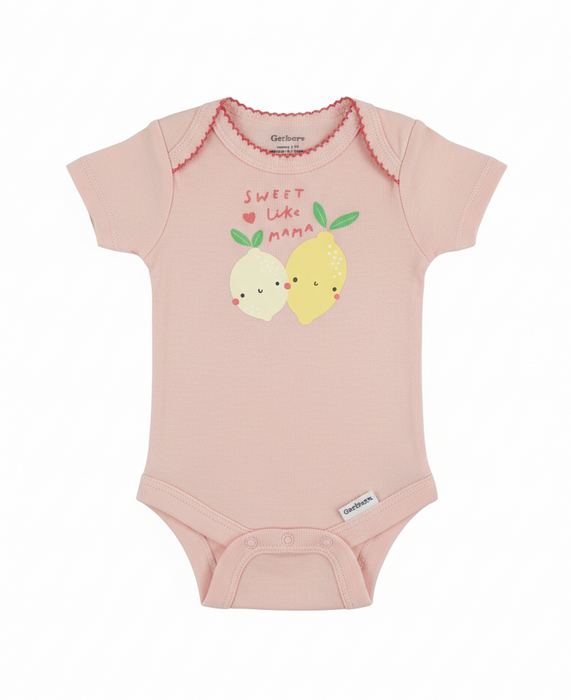 Gerber 3-Pack Baby Girls Picnic Short Sleeve Onesies® Bodysuits, 12 Months (582957 G11 NB3 12M) - Preggy Plus