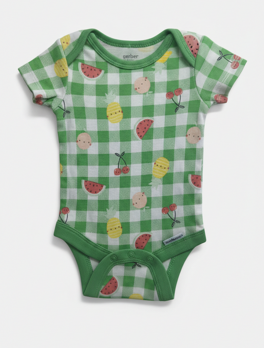 Gerber 3-Pack Baby Girls Picnic Short Sleeve Onesies® Bodysuits, 12 Months (582957 G11 NB3 12M) - Preggy Plus