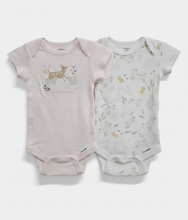 Gerber 2-Pack Baby Girls Animal Short Sleeve Onesies® Bodysuits, 12 Months (625296 G02 NB5 12M) - Preggy Plus