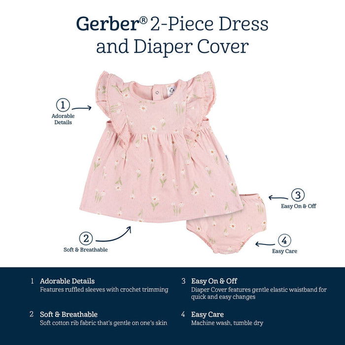 Gerber 2-Piece Baby Girls Dress & Diaper Cover Set, 0-3 Months (433397 G04 NB2 0/3)