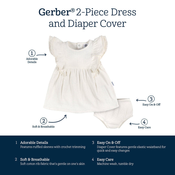 Gerber 2-Piece Baby Girls Dress & Diaper Cover Set, 6-9 Months (433397 G03 NB2 6/9)