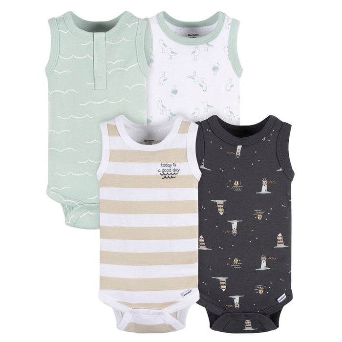 Gerber® 4-Pack Baby Boys Coastal Sleeveless Onesies, 24 Months