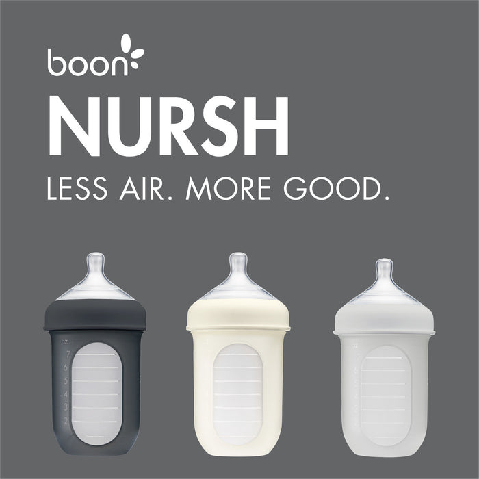 Boon, NURSH Reusable Silicone Pouch Bottle, 8 Oz with Stage 2 Medium Flow Nipple - Gray (Pack of 3) - Preggy Plus