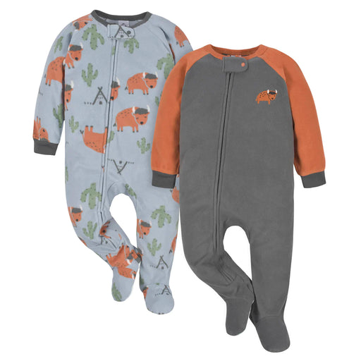 Gerber 2-Pack Baby & Toddler Boys Gray Buffalo Fleece Pajamas, 24 Months (552262Y B01 24M) - Preggy Plus