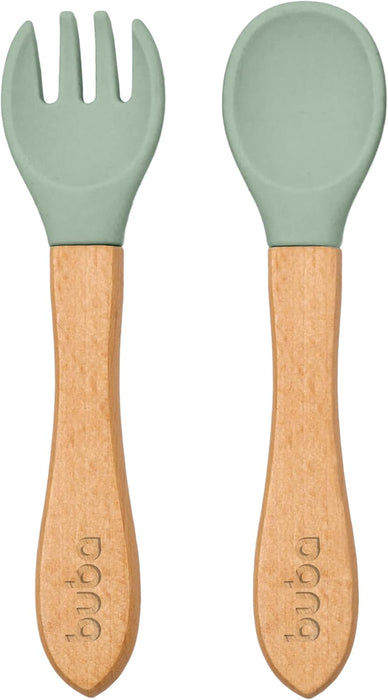 Buba Silicone and Bamboo Cutlery Set - Green - Preggy Plus