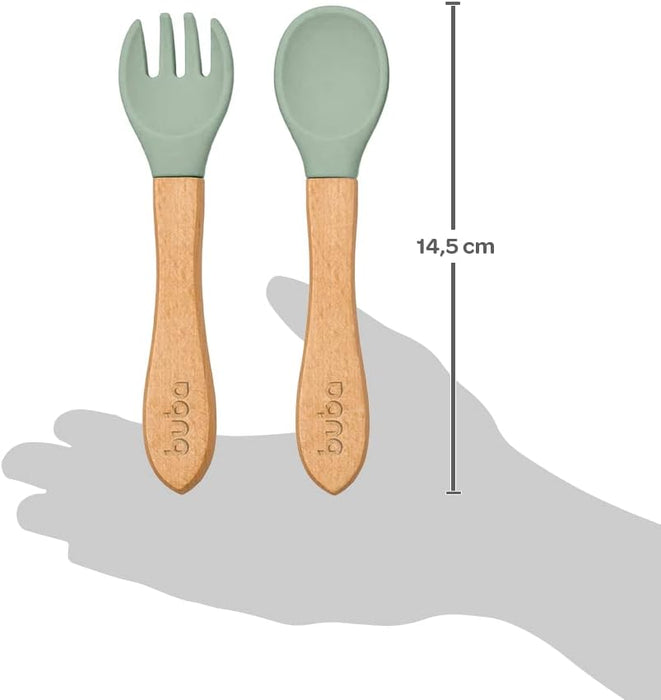 Buba Silicone and Bamboo Cutlery Set - Green - Preggy Plus