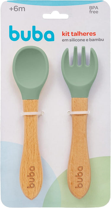 Buba Silicone and Bamboo Cutlery Set - Green - Preggy Plus