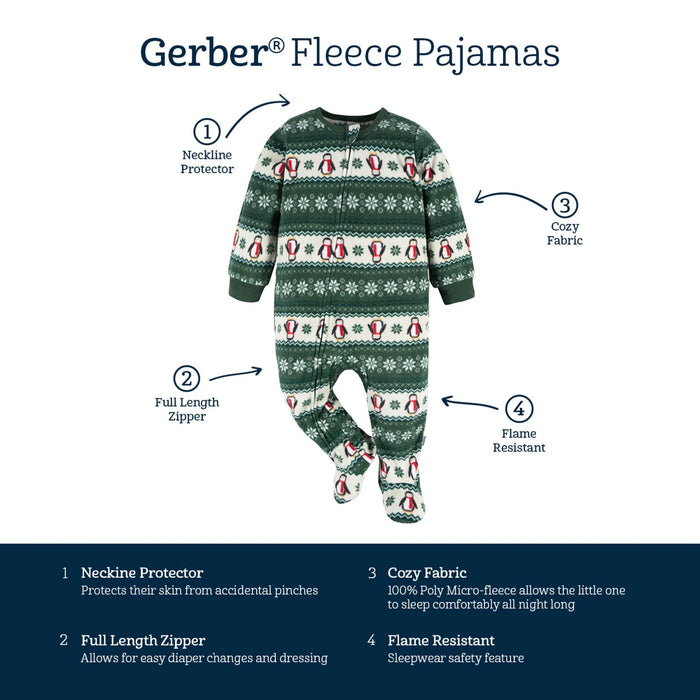 Gerber Baby & Toddler Neutral Green Fair Isle Footed Fleece Pajamas, 6-9 Months (581245 N09 NB4 6-9M) - Preggy Plus