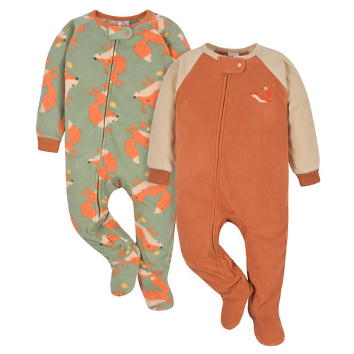 Gerber 2-Pack Baby & Toddler Boys Green Fox Fleece Pajamas , 0 - 3 Months (552262Y B02 0/3) - Preggy Plus