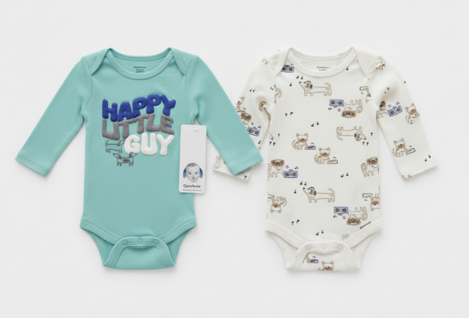 Gerber 2-Pack Baby Boys Happy Little Guy Long Sleeve Onesies® Bodysuits, 0-3 Months (625046 B01 NB5 0-3M)