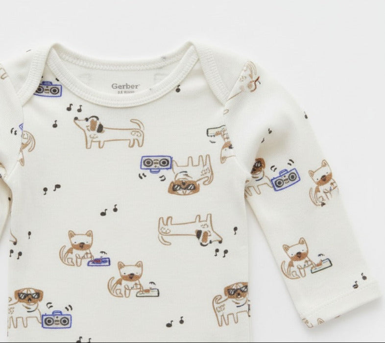 Gerber 2-Pack Baby Boys Happy Little Guy Long Sleeve Onesies® Bodysuits, 0-3 Months (625046 B01 NB5 0-3M)