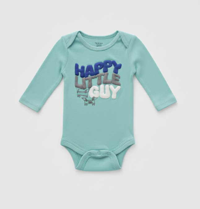 Gerber 2-Pack Baby Boys Happy Little Guy Long Sleeve Onesies® Bodysuits, 0-3 Months (625046 B01 NB5 0-3M)