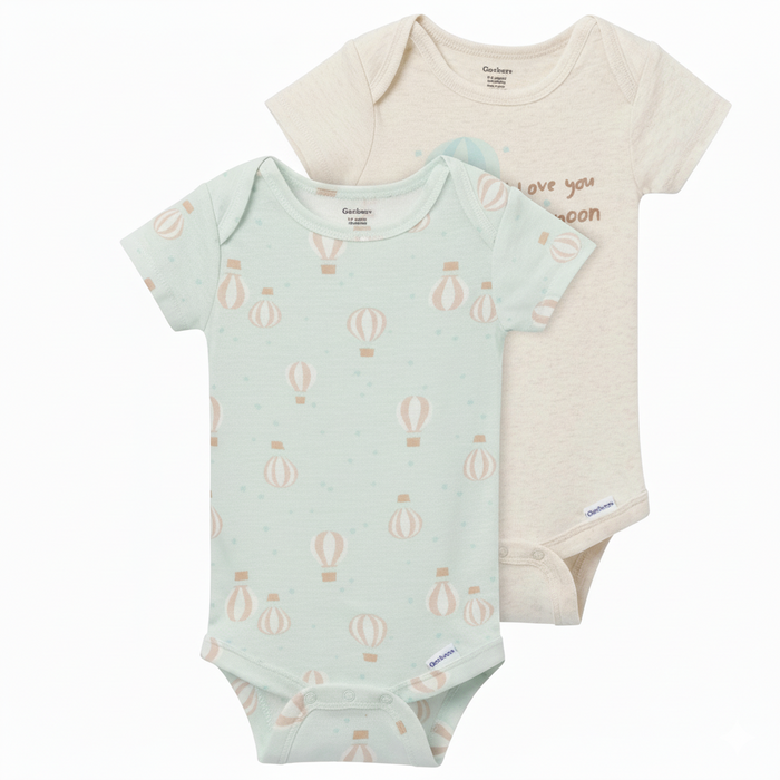 Gerber 2-Pack Baby Neutral Hot Air Balloon Short Sleeve Onesies® Bodysuits, 12 Months (625296 N01 NB5 12M) - Preggy Plus