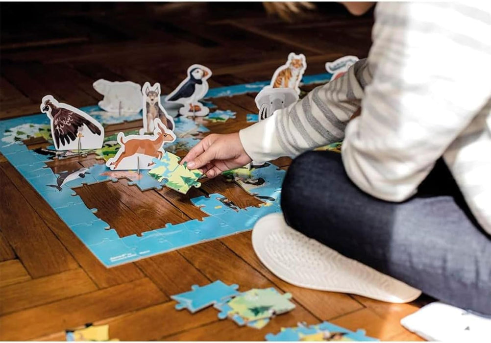 Janod 200 Piece World Atlas Floor Puzzle with Endangered Animal Figures