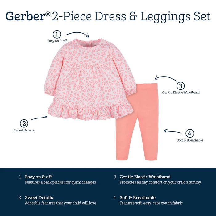 Gerber 2-Piece Baby Girls Leopard Long Sleeve Dress & Leggings Set -24 Months (33030206Y G01 24M) - Preggy Plus