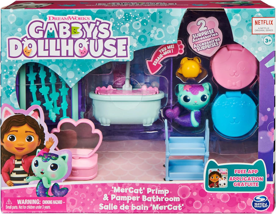 New & Discounted Gabby’s Dollhouse, Primp and Pamper Bathroom with Mercat Figure - Preggy Plus