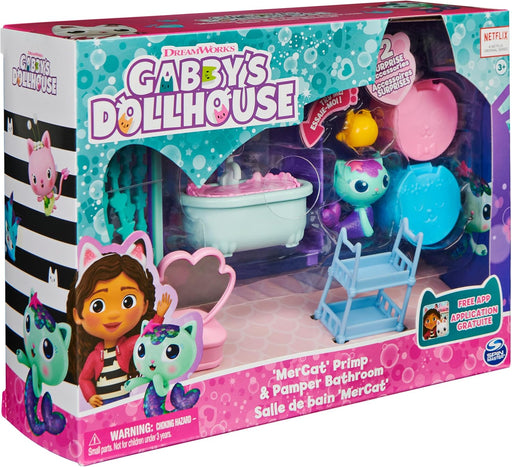 New & Discounted Gabby’s Dollhouse, Primp and Pamper Bathroom with Mercat Figure - Preggy Plus