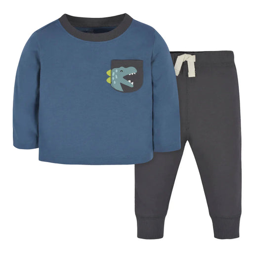 Gerber 2-Piece Baby & Toddler Boys Navy Dino Long Sleeve Shirt & Jogger Pants Set, 24 Months (942206Y B01 24M) - Preggy Plus