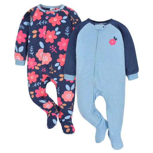 Gerber 2-Pack Baby & Toddler Girls Navy Floral Fleece Pajamas, 24 Months - Preggy Plus