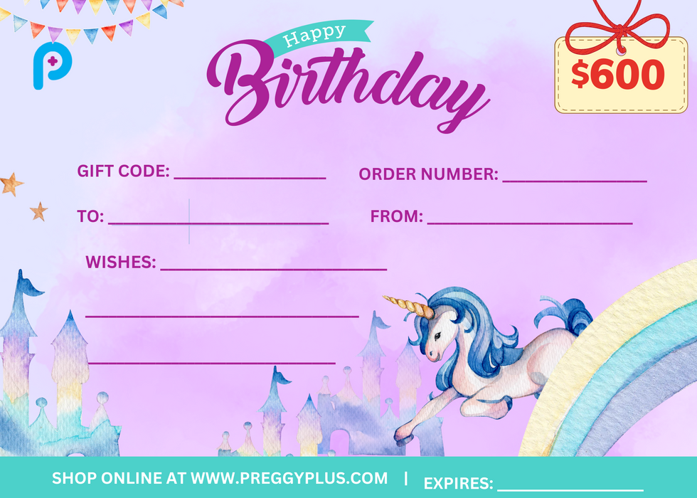 Birthday Gift Certificate - Unicorns - Preggy Plus