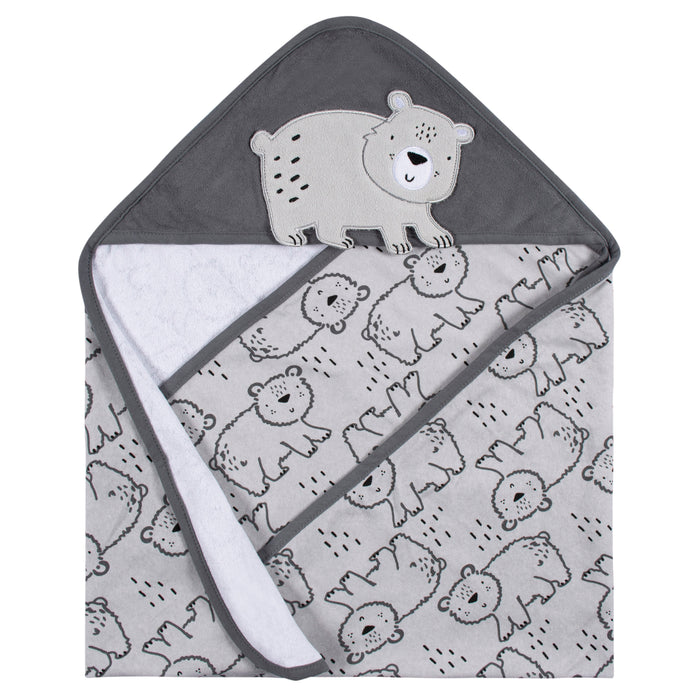 Gerber 4-Piece Baby Boys Bear Hooded Towel and Washcloths Set (345264030 B01 OSZ)