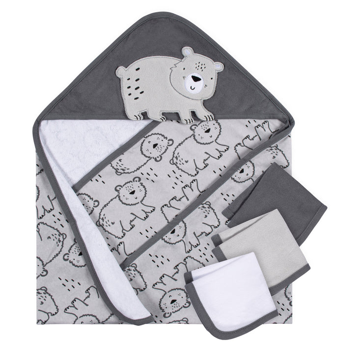 Gerber 4-Piece Baby Boys Bear Hooded Towel and Washcloths Set (345264030 B01 OSZ)