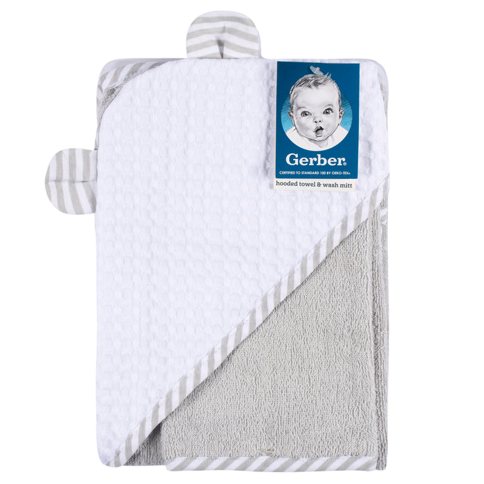 Gerber 2-Piece Baby Boys Bear Hooded Towel and Washcloth Mitt Set (345232030 B01 OSZ)